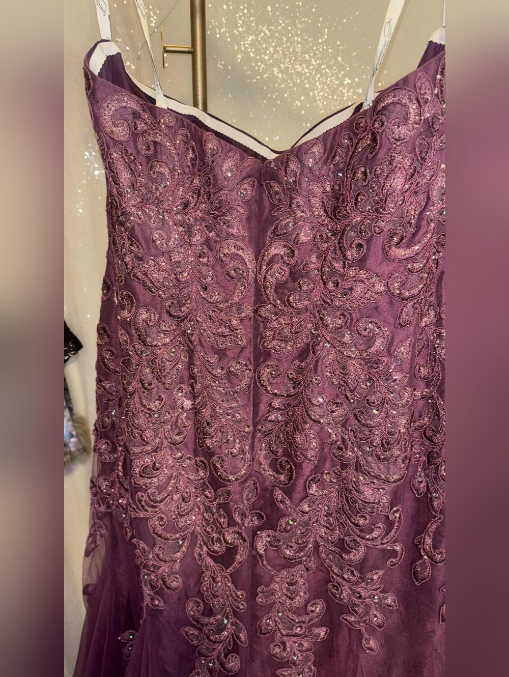 Ivonne D Size 14 Strapless Purple Lace & Tulle Mermaid Gown - Picture 7 of 8
